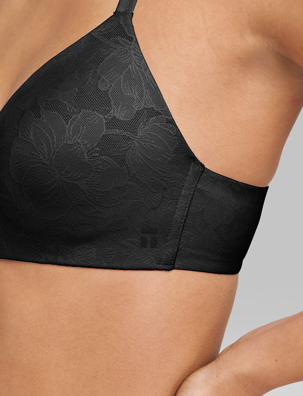 Thinly Lined Wireless Bra with Lace Band Detail - GRAVURE - NOIR