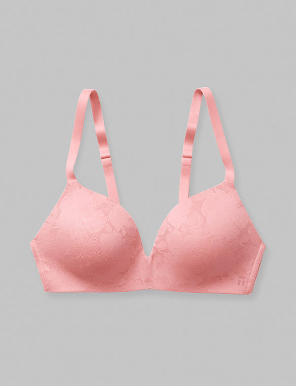 Comfortable Lightly Lined Wireless and Non Padded Pink Net Bra